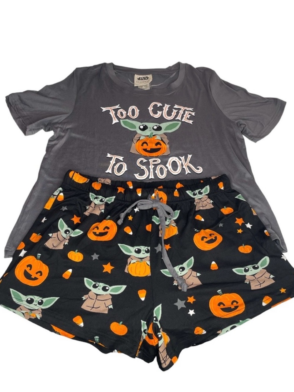 2pc Munki Slumber Halloween Star Wars Baby Yoda Women Pajama Set Shorts LARGE